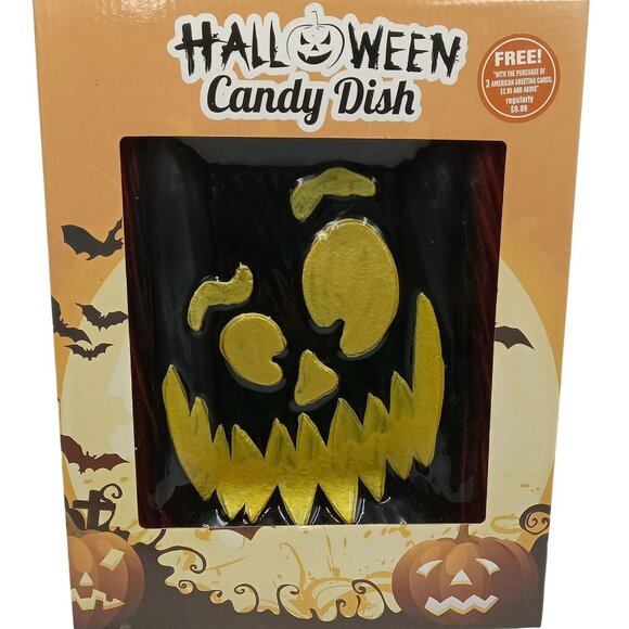 Halloween Candy Dish With Pumpkin Face Black & Orange Perfect For Trick-Or-Treat - Picture 1 of 4